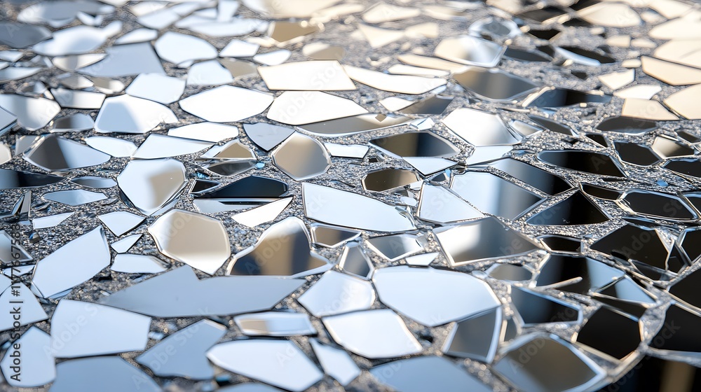 Fototapeta premium 3D Broken Glass Window with Geometric Cubes and Digital Design Blocks