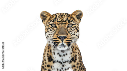 Majestic Leopard Portrait Captured with Striking Detail, Highlighting Unique Spots and Intense Gaze Against a Solid Background, Perfect for Wildlife Lovers and Nature Enthusiasts
