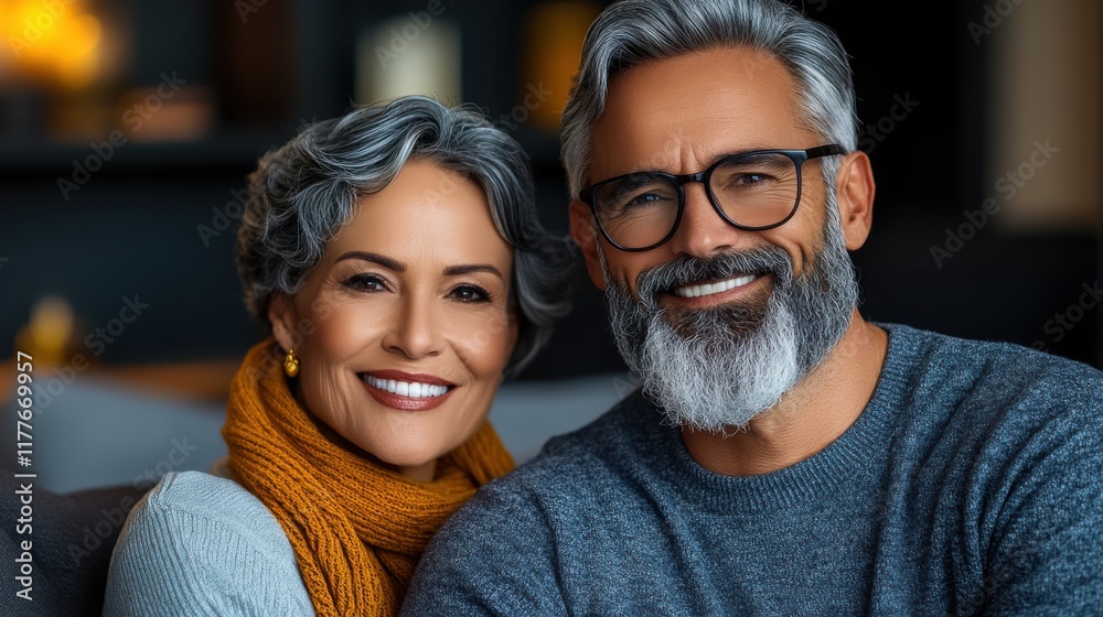 Couple enjoying cozy moments at home in a warm and inviting living room during autumn Couple enjoying cozy moments at home in a warm and inviting living room during autumn