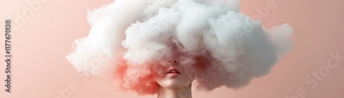 A surreal image featuring a head enveloped in colorful clouds, creating a dreamlike atmosphere.