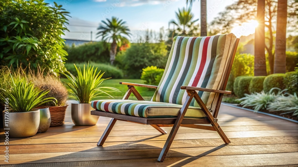 Relaxing Outdoor Patio Furniture: Comfortable Striped Lounge Chair for Summer Relaxation Relaxing Outdoor Patio Furniture: Comfortable Striped Lounge Chair for Summer Relaxation