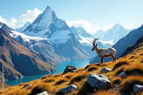 Snow-capped peaks of Eriste Forqueta and Posets surround a serene ibex habitat, nature, flora photo