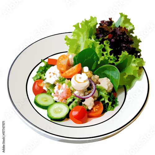 Die cut of SPICY PRAWN SALAD WITH ORGANIC CHINESE vector illustration (6)