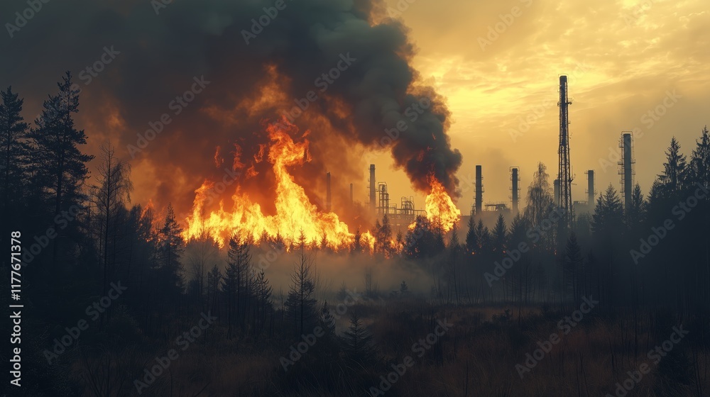 Forest Fire Threatens Industrial Area with Smoke and Flames Forest Fire Threatens Industrial Area with Smoke and Flames