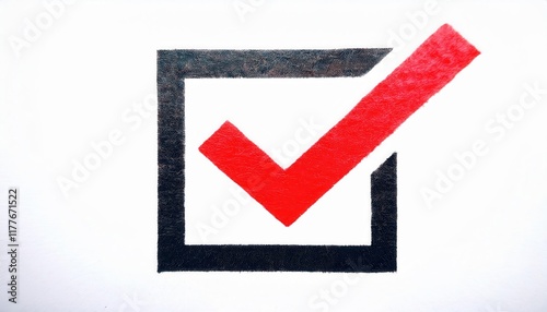 Red Checkmark in Black Checkbox Icon Representing Completion, Approval, and Task Success on a White Background for Goal Tracking photo