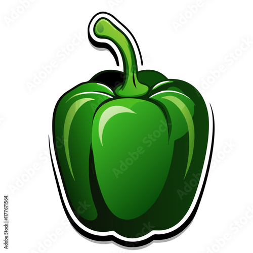 Green capsicum sticker on white background vector illustration (5)