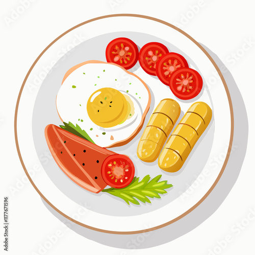 Healthy breakfast with bread and fried egg vector illustration (2)