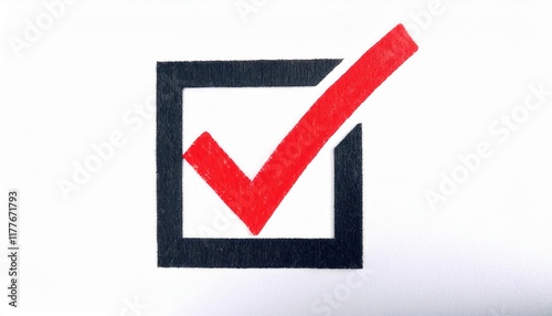 Red Checkmark in Black Checkbox Icon Representing Completion, Approval, and Task Success on a White Background for Goal Tracking photo