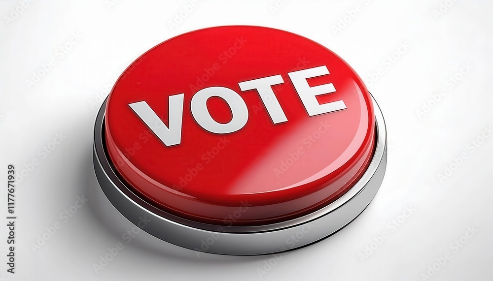 Large red vote button symbolizing the urgency of civic engagement, elections, and democracy, emphasizing voter participation and action Large red vote button symbolizing the urgency of civic engagement, elections, and democracy, emphasizing voter participation and action