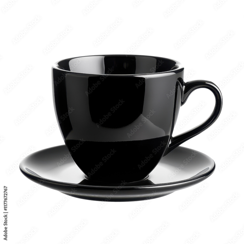 Elegant Black Ceramic Cup and Saucer Isolated on White Background Elegant Black Ceramic Cup and Saucer Isolated on White Background