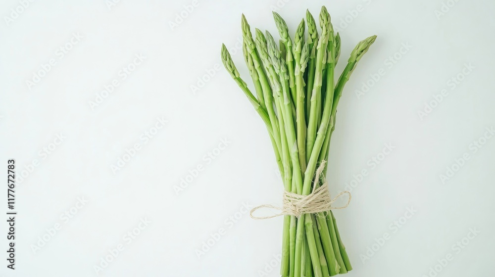 Freshly Harvested Asparagus Bundle Tied with Twine on Clean White Surface for Culinary Use and Healthy Eating Concepts Freshly Harvested Asparagus Bundle Tied with Twine on Clean White Surface for Culinary Use and Healthy Eating Concepts