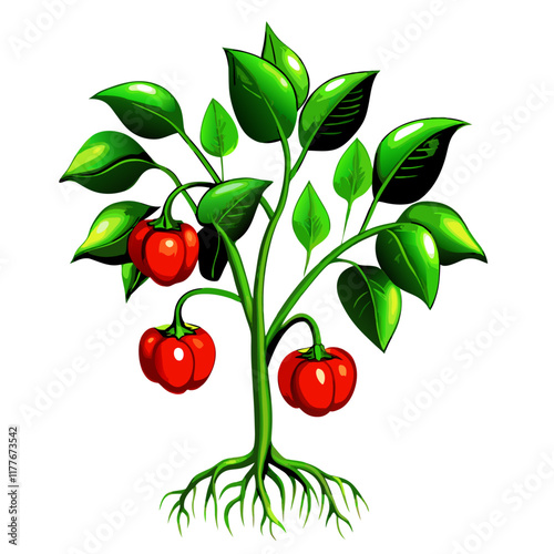 Red capsicum  the branch vector illustration (3)