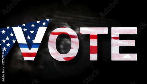 Bold Vote Text Overlay on American Flag Background Promoting Civic Engagement and Voter Awareness for Elections and Democracy Campaigns photo