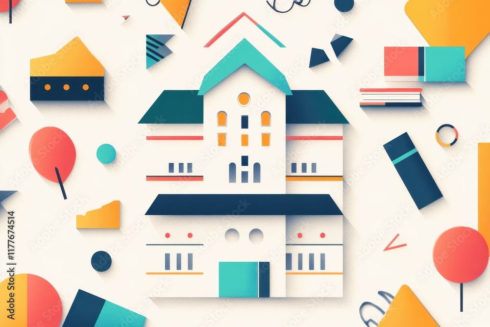 Fototapeta premium Abstract Building Illustration With Geometric Shapes