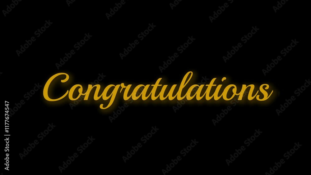 Congratulations greeting text with shiny gold color with black background video animation