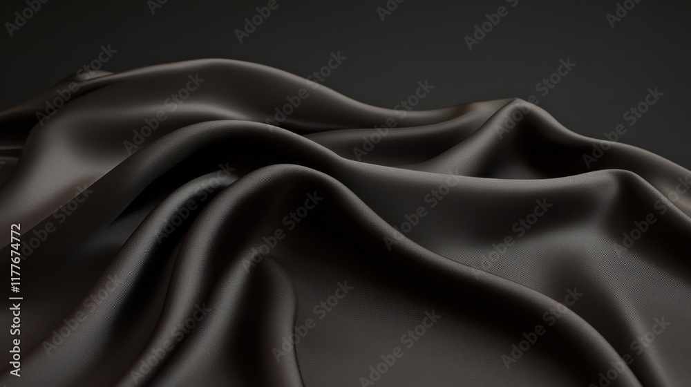 Obraz premium Smooth charcoal brown fabric drapes elegantly across a dark background, highlighting its rich texture and color at afternoon light