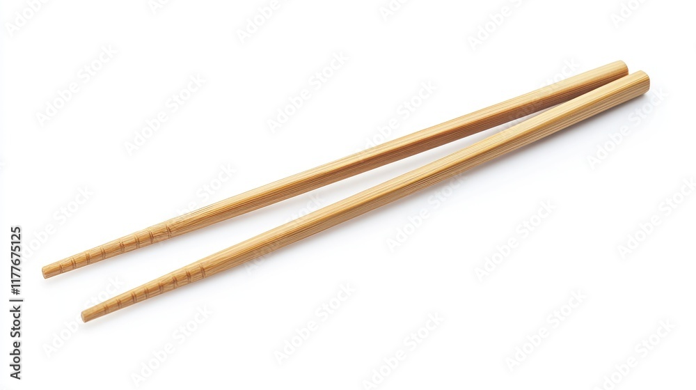 Bamboo chopsticks elegantly placed on a pristine white background showcasing traditional Asian dining utensils for culinary presentations. Bamboo chopsticks elegantly placed on a pristine white background showcasing traditional Asian dining utensils for culinary presentations.