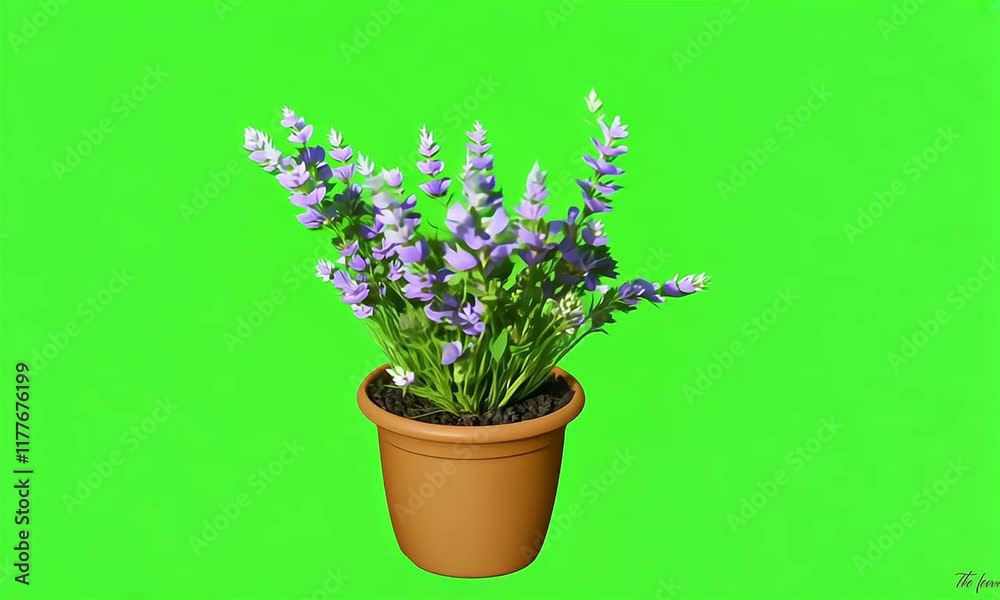 Potted floral plant lavender flowers on green screen background Potted floral plant lavender flowers on green screen background