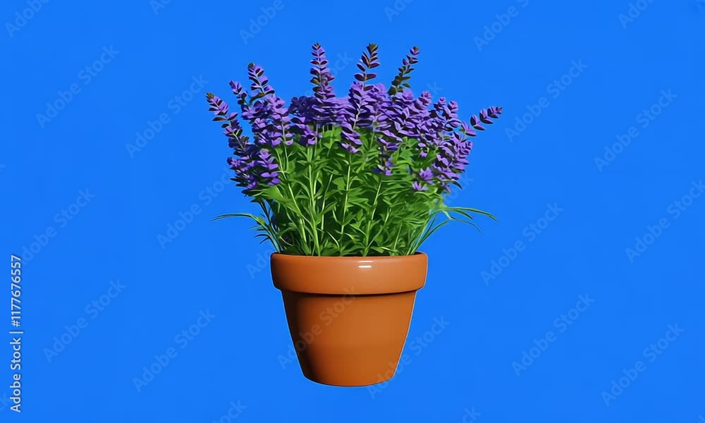 Floral plant a pot lavender flowers on green screen background 