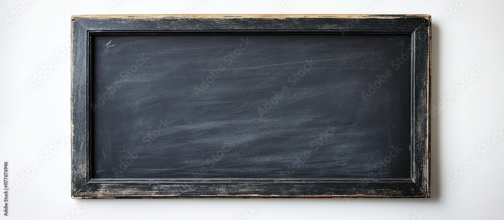 Fototapeta premium Vintage black chalkboard frame on clean white background providing ample copyspace for text or creative message display.