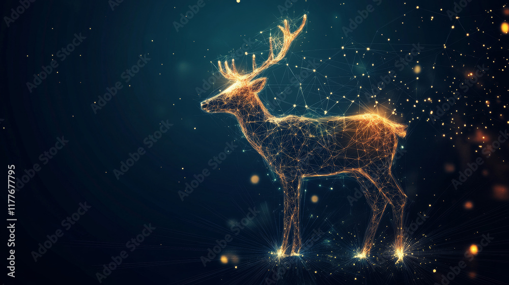 Hologram Christmas deer. Christmas deer made of polygons, triangles, dots, and lines. Low-poly Christmas deer structure of connections. Technology concept vector. Hologram Christmas deer. Christmas deer made of polygons, triangles, dots, and lines. Low-poly Christmas deer structure of connections. Technology concept vector.