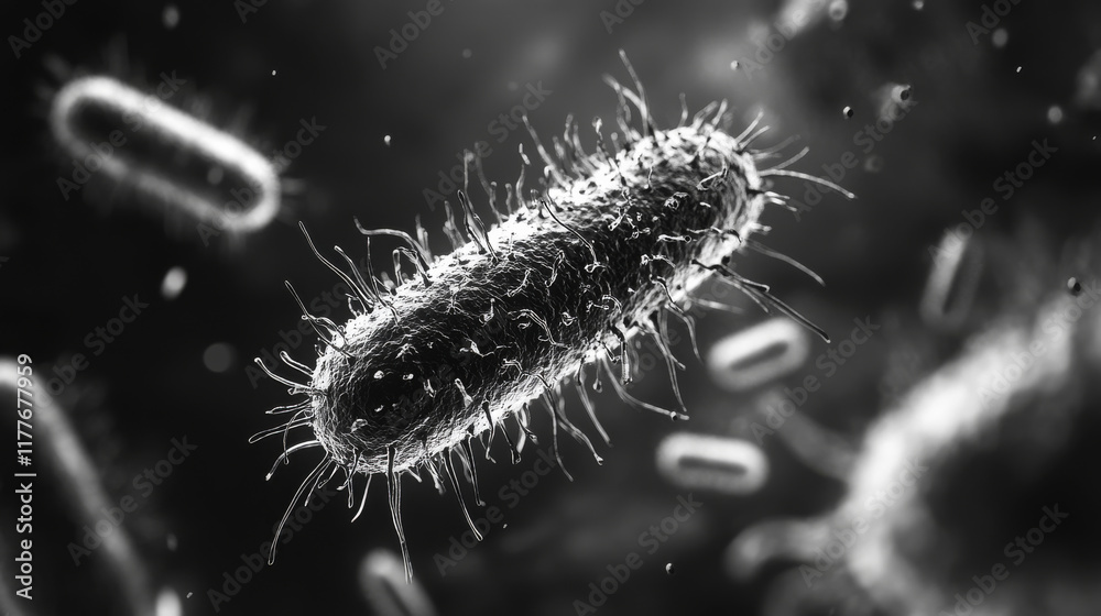 Fototapeta premium Bacteria 3D render. Spherical virus blue style. View under a microscope for bacteria
