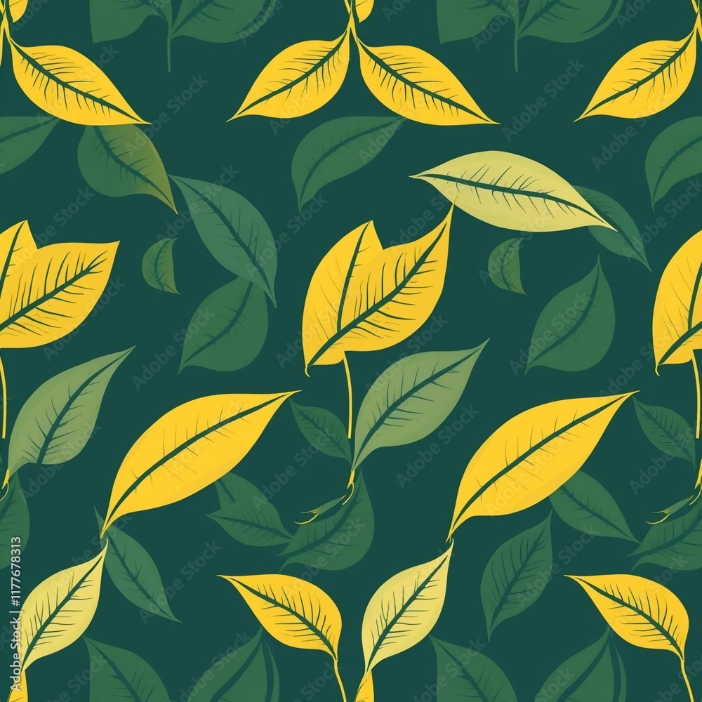 Obraz premium seamless pattern with leaves, Green tea leaf seamless pattern. seamless patterns of green leaves tea