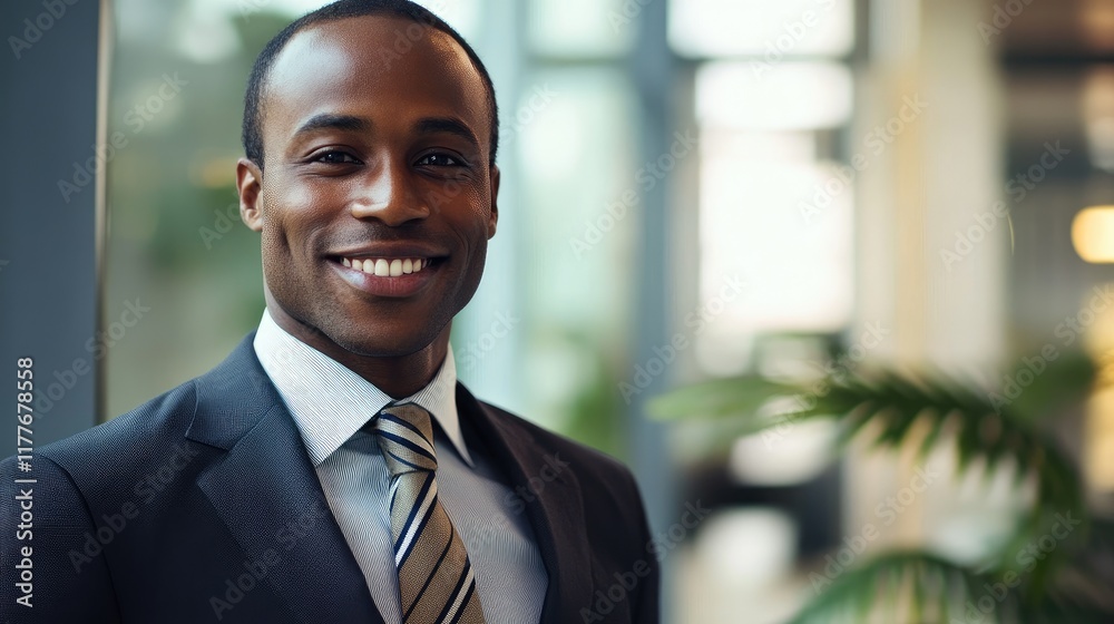 Professional Investor Smiling in Office with Focus on Real Estate Asset Management Professional Investor Smiling in Office with Focus on Real Estate Asset Management
