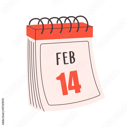 Cute daily calendar with date February 14th. Happy Valentines Day. Vector illustration in flat style