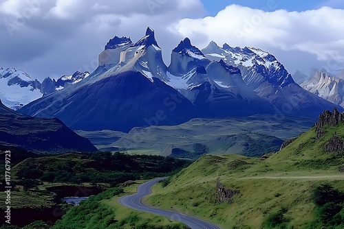 Aerial view of the dramatic landscapes of mountains, summer background photo