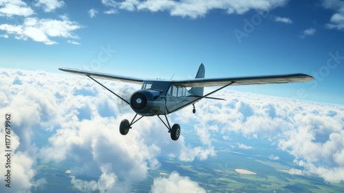 Single engine airplane flying in the sky