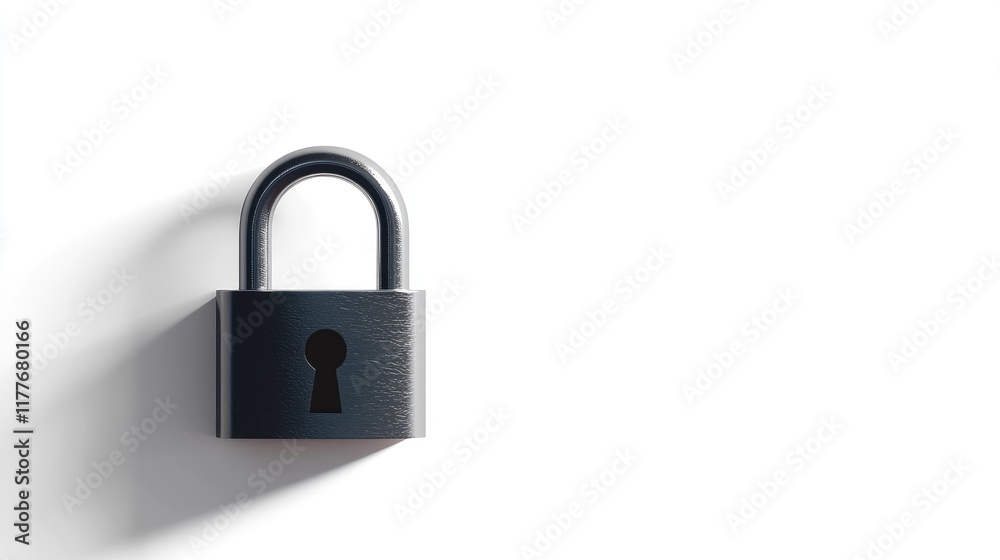 A classic padlock placed on a pure white background, minimalistic with clean shadows. A classic padlock placed on a pure white background, minimalistic with clean shadows.