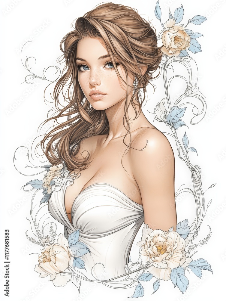 Elegant bride romantic digital painting of a woman in a wedding dress Elegant bride romantic digital painting of a woman in a wedding dress