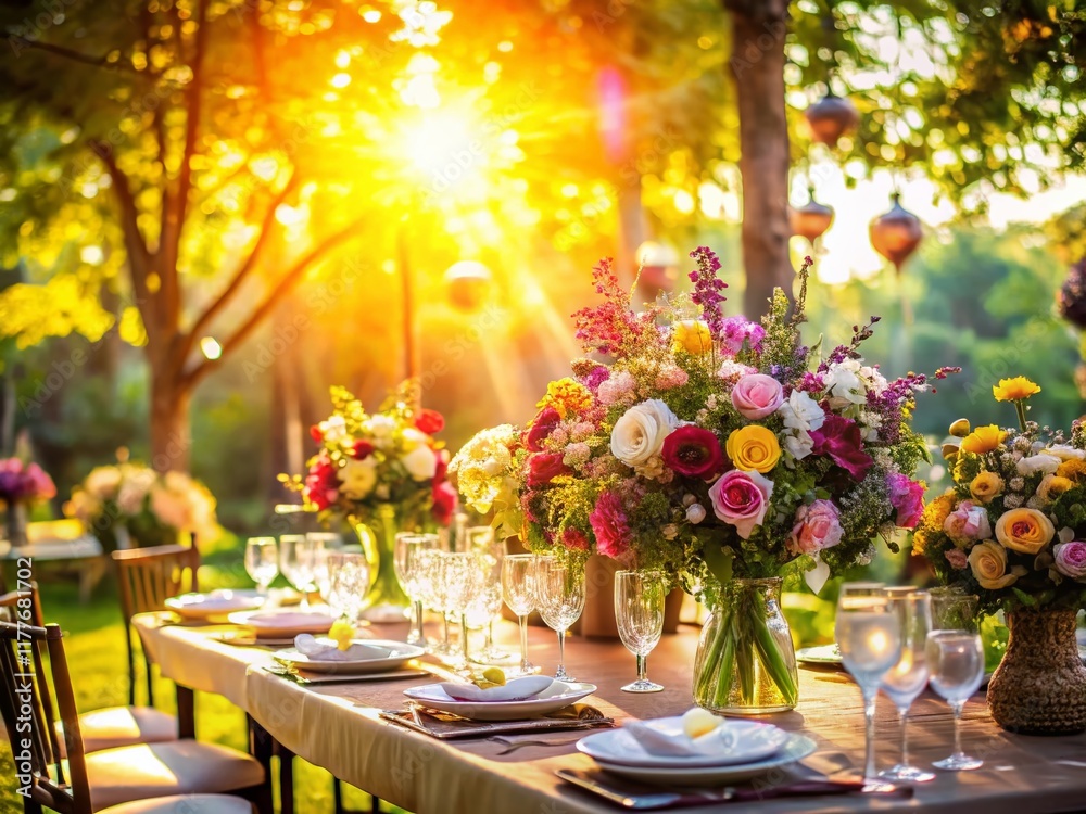 Obraz premium Romantic Outdoor Wedding Table Decor: Double Exposure Photography
