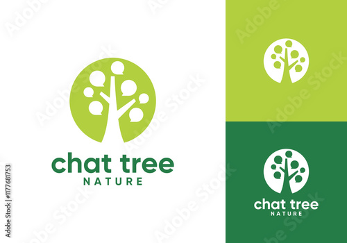 chat with tree logo. conversation, talk, information symbol vector design