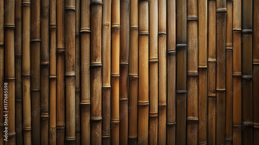 Naklejka premium Bamboo texture wall background natural warm tones for eco-friendly design and interior decor applications
