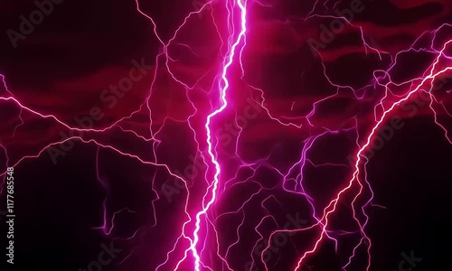 Vfx pink and red storm lightning bolts on dark backdrop