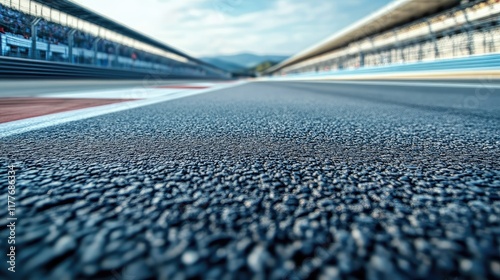 Asphalt racetrack perspective with blurred background suitable for motorsport and automotive themed projects photo