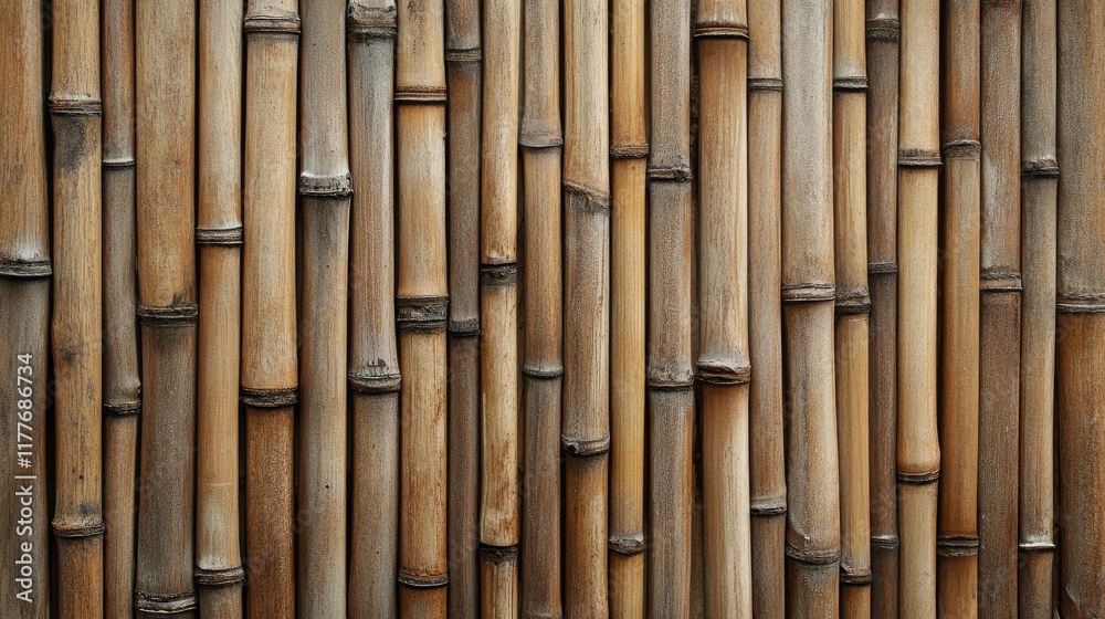 Fototapeta premium Natural bamboo fence texture for sustainable design backgrounds in interior and exterior decor, showcasing warmth and organic beauty.