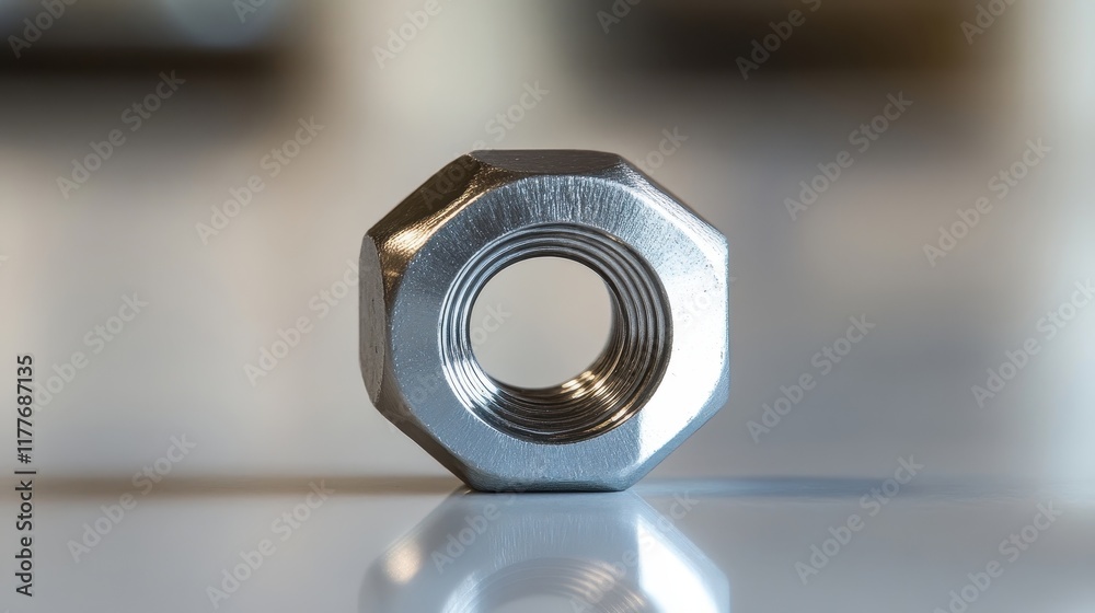 Close-up of Metallic Hex Nut with Glossy Finish Close-up of Metallic Hex Nut with Glossy Finish