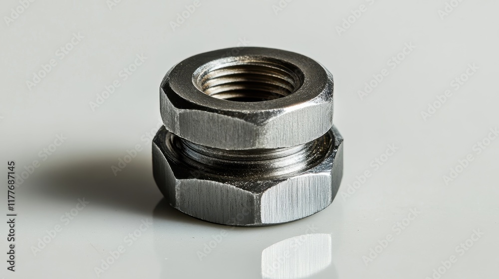 Close-up of Metal Nut on a Reflective Surface