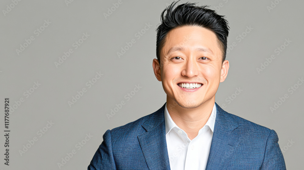 A man in a blue suit and white shirt is smiling A man in a blue suit and white shirt is smiling