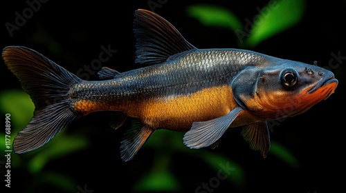 Black and orange fish swimming underwater. photo