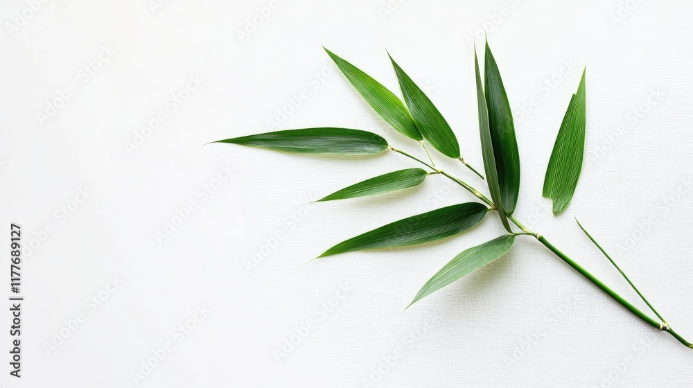 Fototapeta premium Bamboo Leaf Arrangement on Clean White Surface Natural Minimalist Aesthetic Design Element for Eco-Friendly Themes
