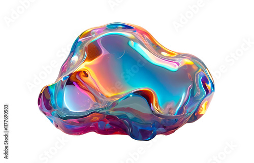3D chrome element in Y2K style, isolated background, liquid holographic metal. A colorful, abstract object with a shiny, reflective surface.