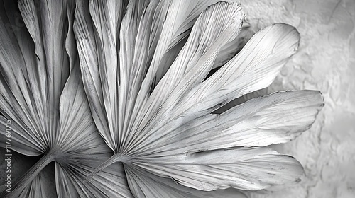 Monochrome Close-Up of Textured Palm Leaves