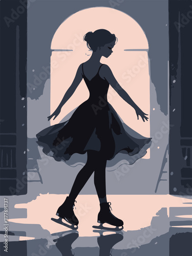 silhouette of a girl, girl skating, figure skating