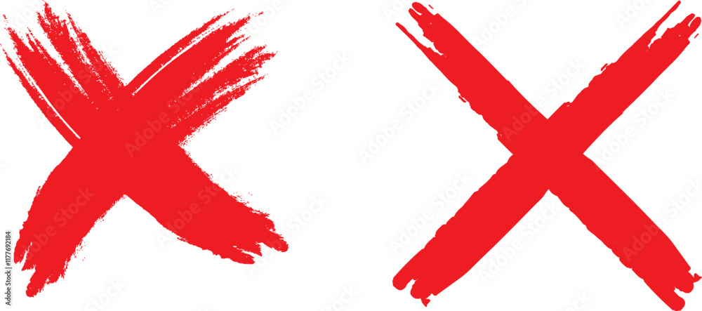 check mark, tick mark, and cross brush sign red checkmark and red X icons, buttons for vote, election choice decision, web.