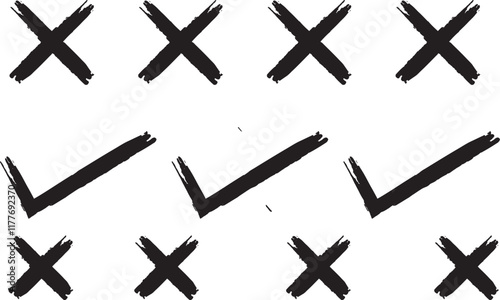 check mark, tick mark, and cross brush sign red checkmark and red X icons, buttons for vote, election choice decision, web.