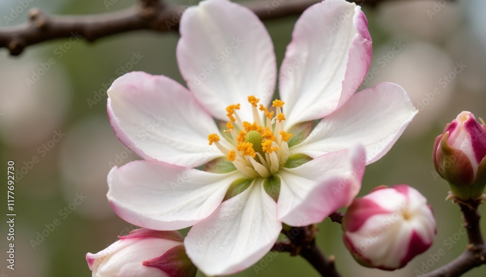 Close-up of a stunning white and pink flower in a blooming garden Close-up of a stunning white and pink flower in a blooming garden
